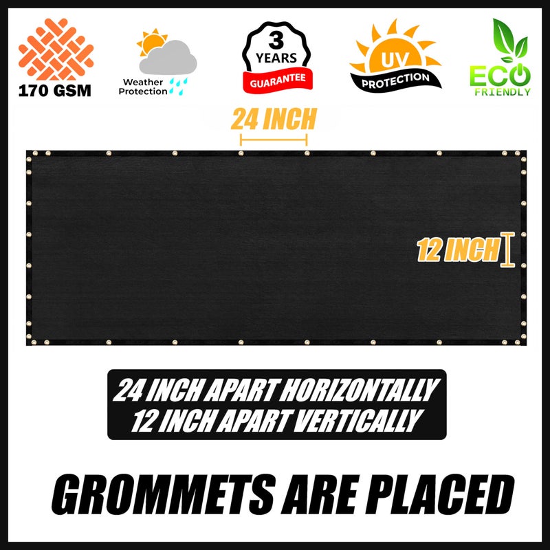 Royal Shade 8' x 50' Black Fence Privacy Screen Cover Windscreen with Heavy Duty Brass Grommets - Cable Zip Ties Include (We Make Custom Size) - Image 4